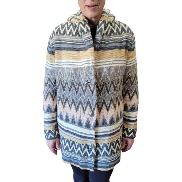Liz Claiborne Aztec Wool Coatigan XS Boho Indie Lodgecore Hoodie Quietlux Winter - Picture 1 of 9